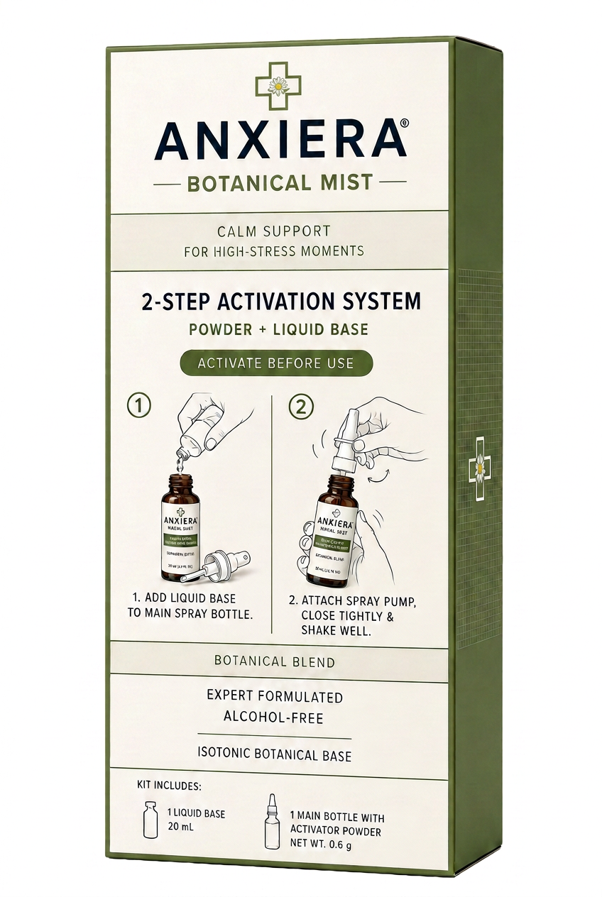 Front panel of the ANXIERA Botanical Mist carton