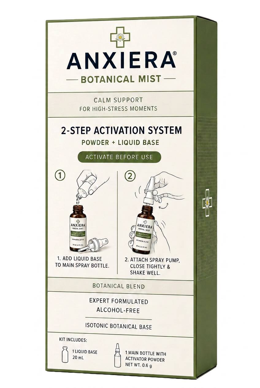 Front panel of the ANXIERA Botanical Mist carton